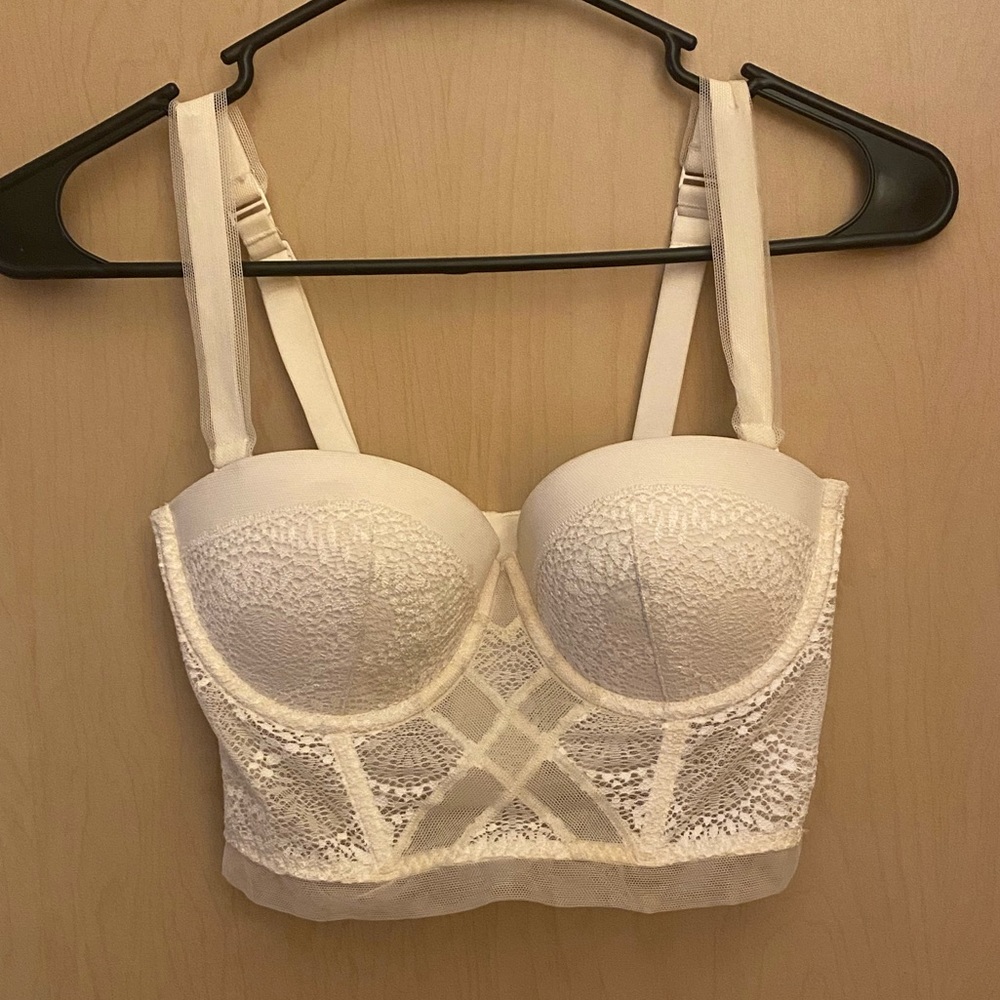 Calvin Klein White Lace Longline Underwire Bralette, 32C